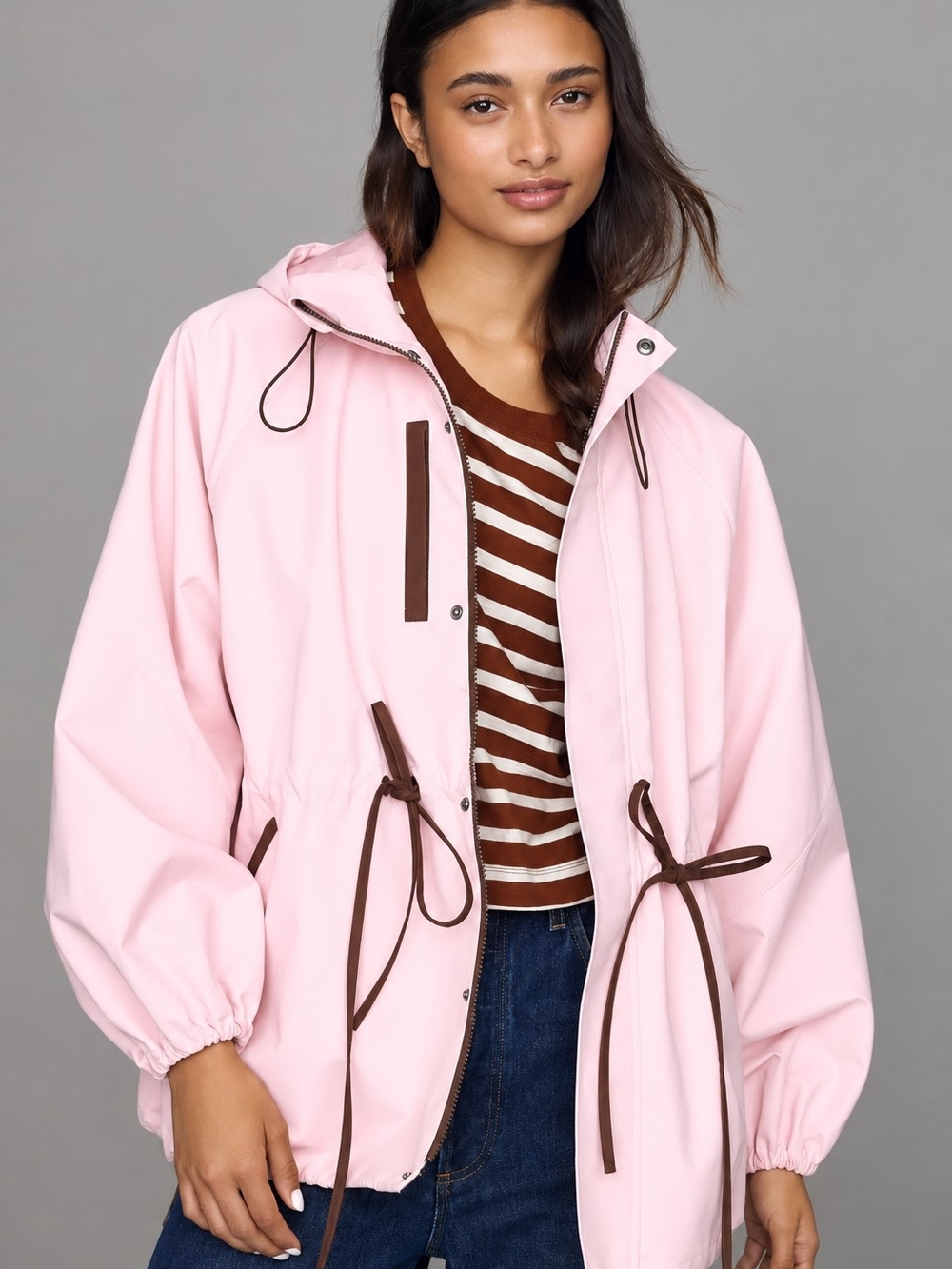 Damson Madder Pink Hooded Drawstring Raincoat Jacket